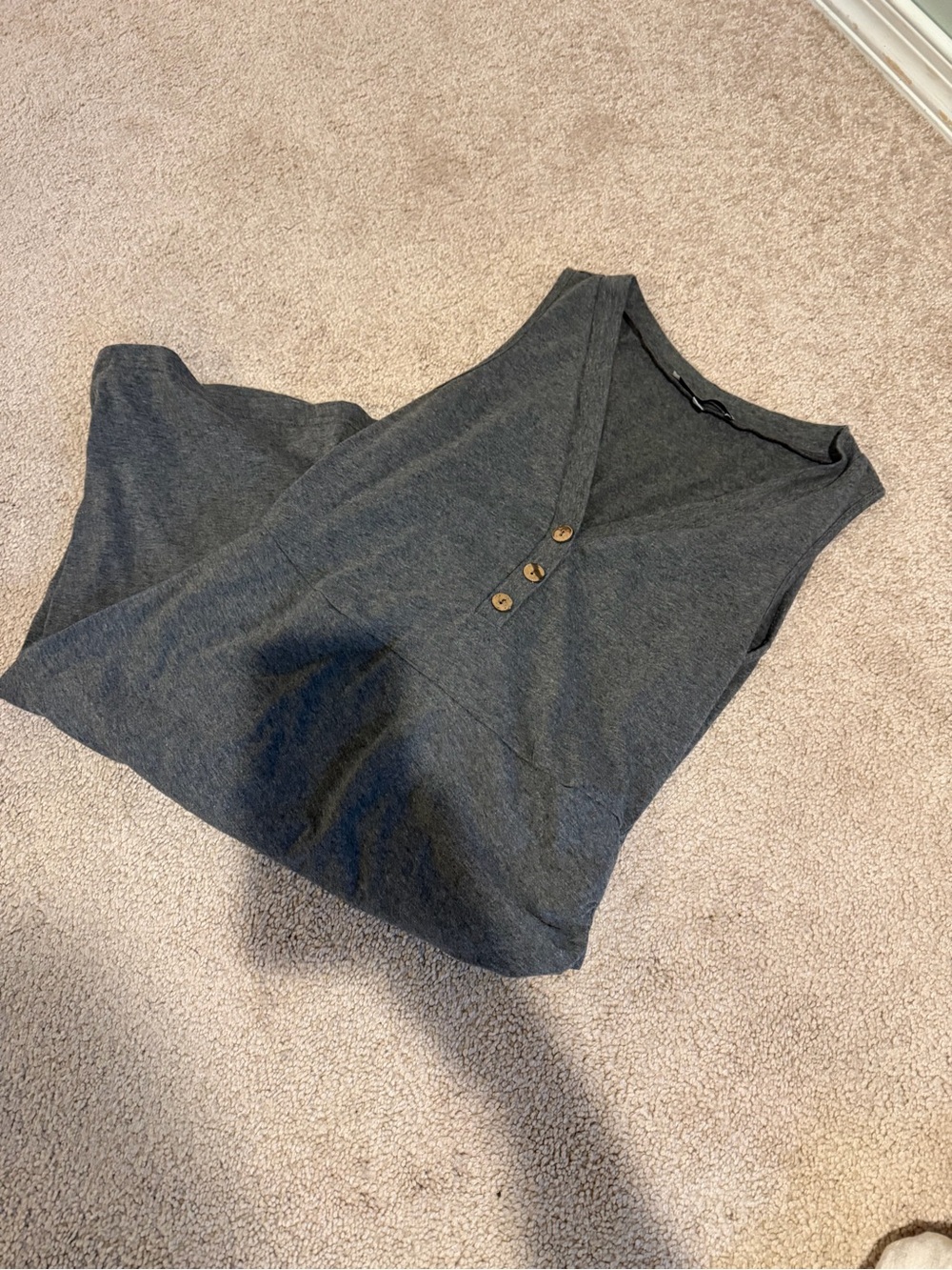 Sleeveless Dark Gray V-Neck Tank with Button Detail
